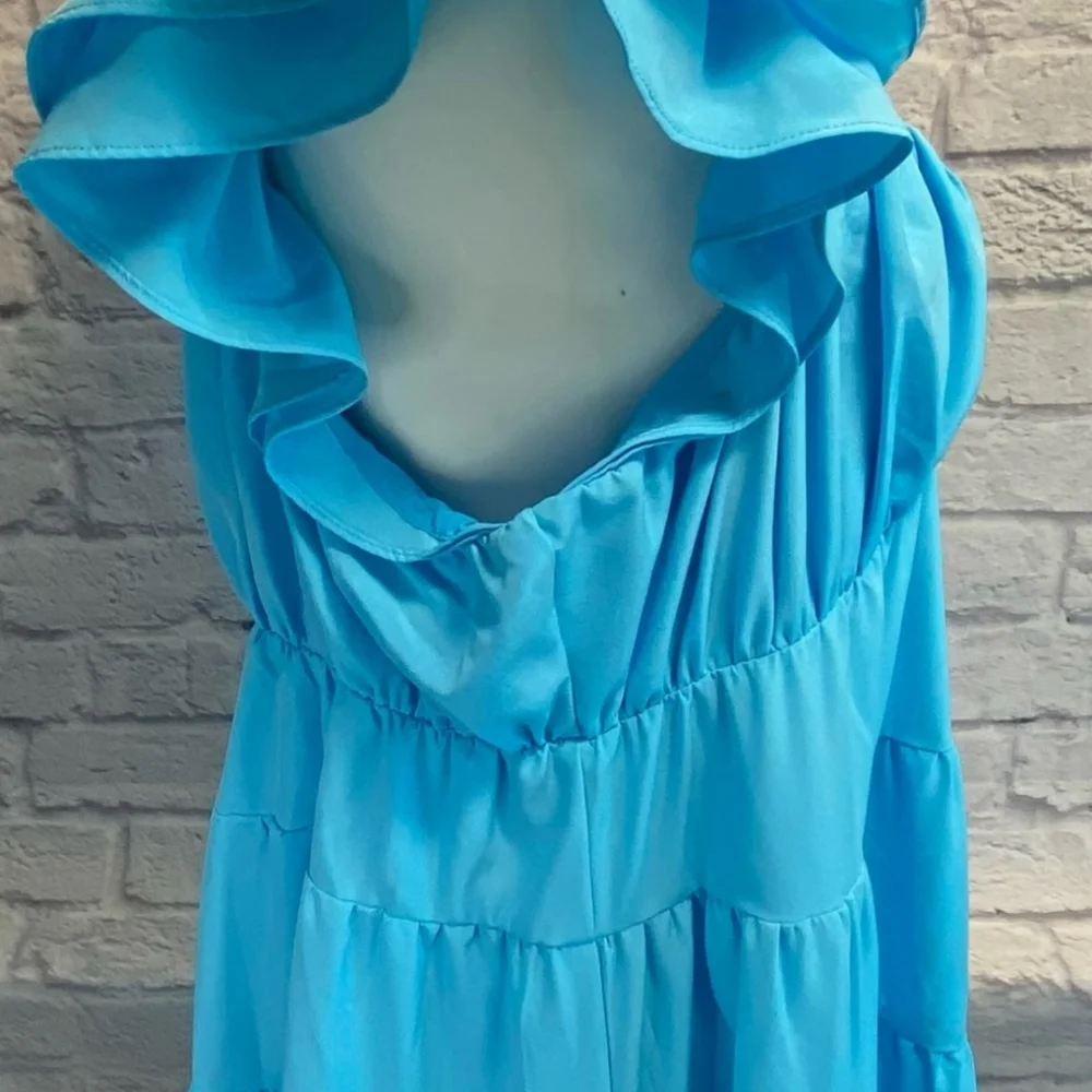 🆕️ ENDLESS ROSE Aqua Ruffled Flounced Tier Mini Dress - Picture 2 of 5